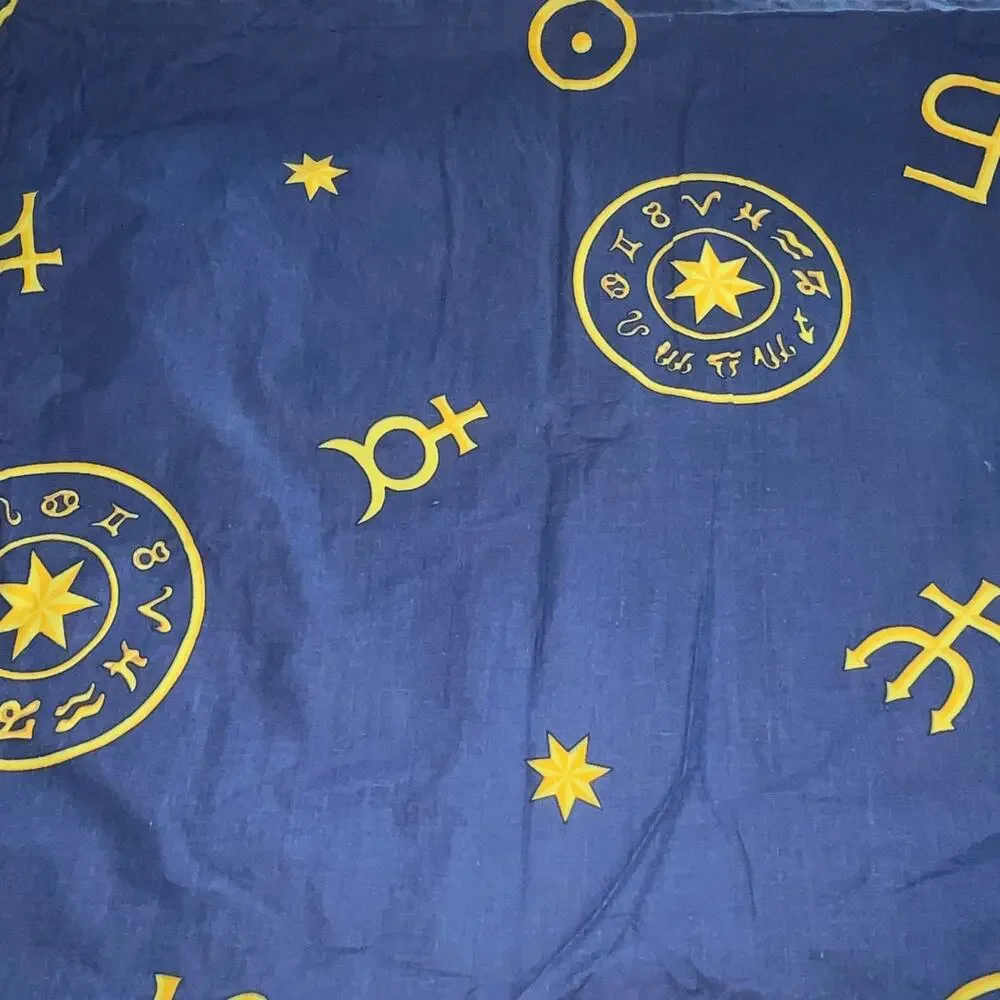 Vintage VTG Celestial Stars Sun Moon Navy Blue Button Closure Pillow Case (0737)